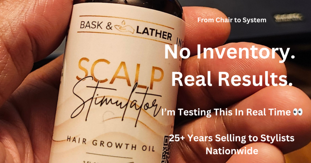 Man holding hair growth product during real results testing for dryness and thinning edges